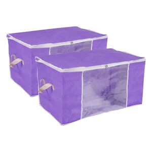 Clothes Storage Bag 2pcs Foldable Closet Organizers with Handles Purple